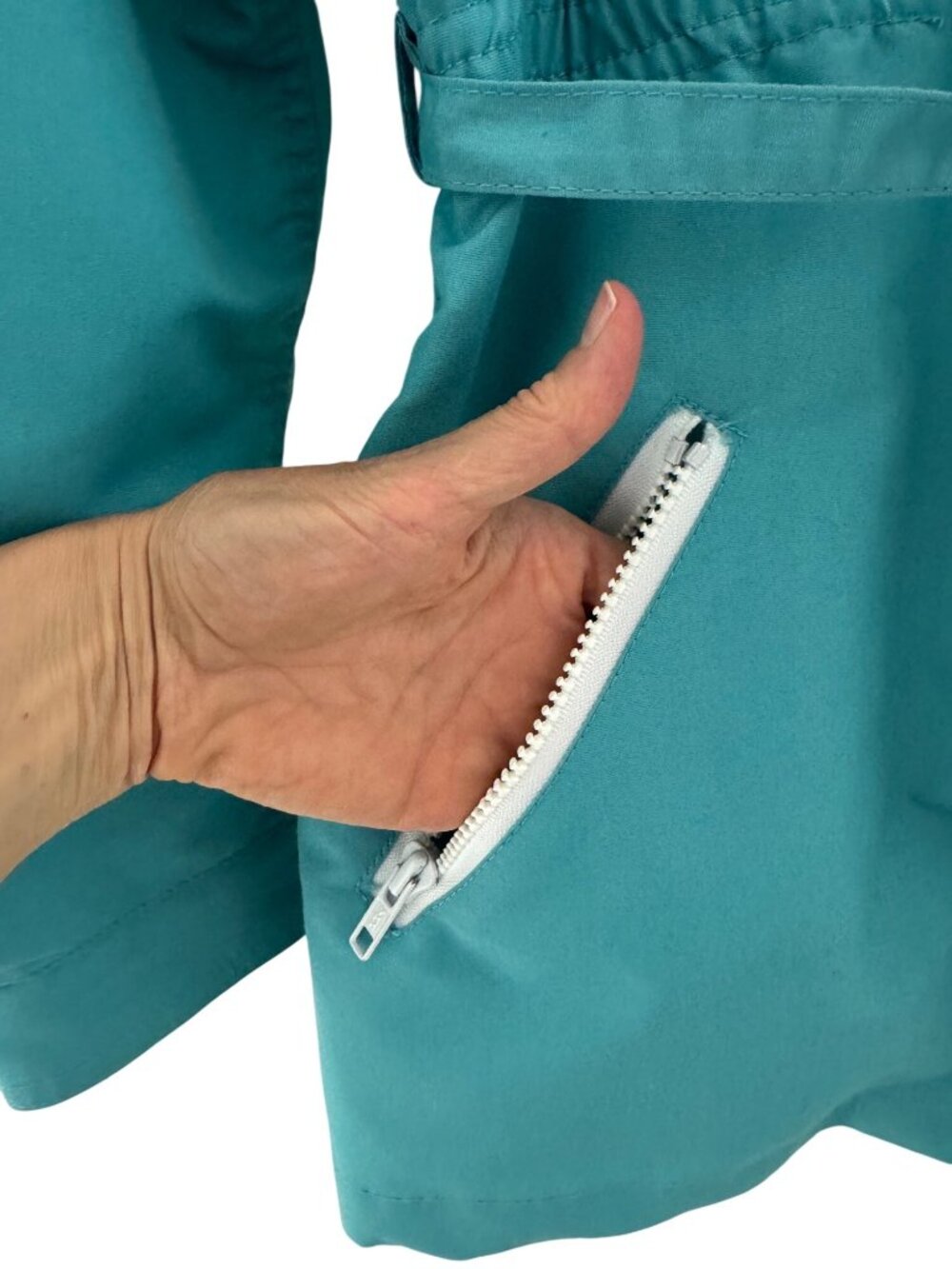 London Fog Vintage 70's Teal Jacket Zip Pockets Detachable Hood Tie Size 13/14 L - Picture 7 of 10